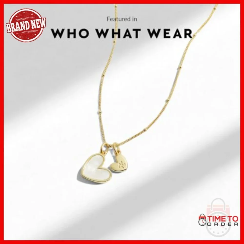 18K Gold Plated Initial Necklace with Mother of Pearl Heart Pendant
